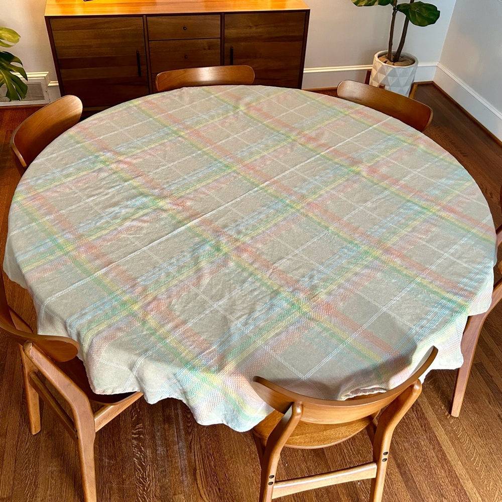 cupcakes & cashmere round pastel plaid tablecloth 70” diameter